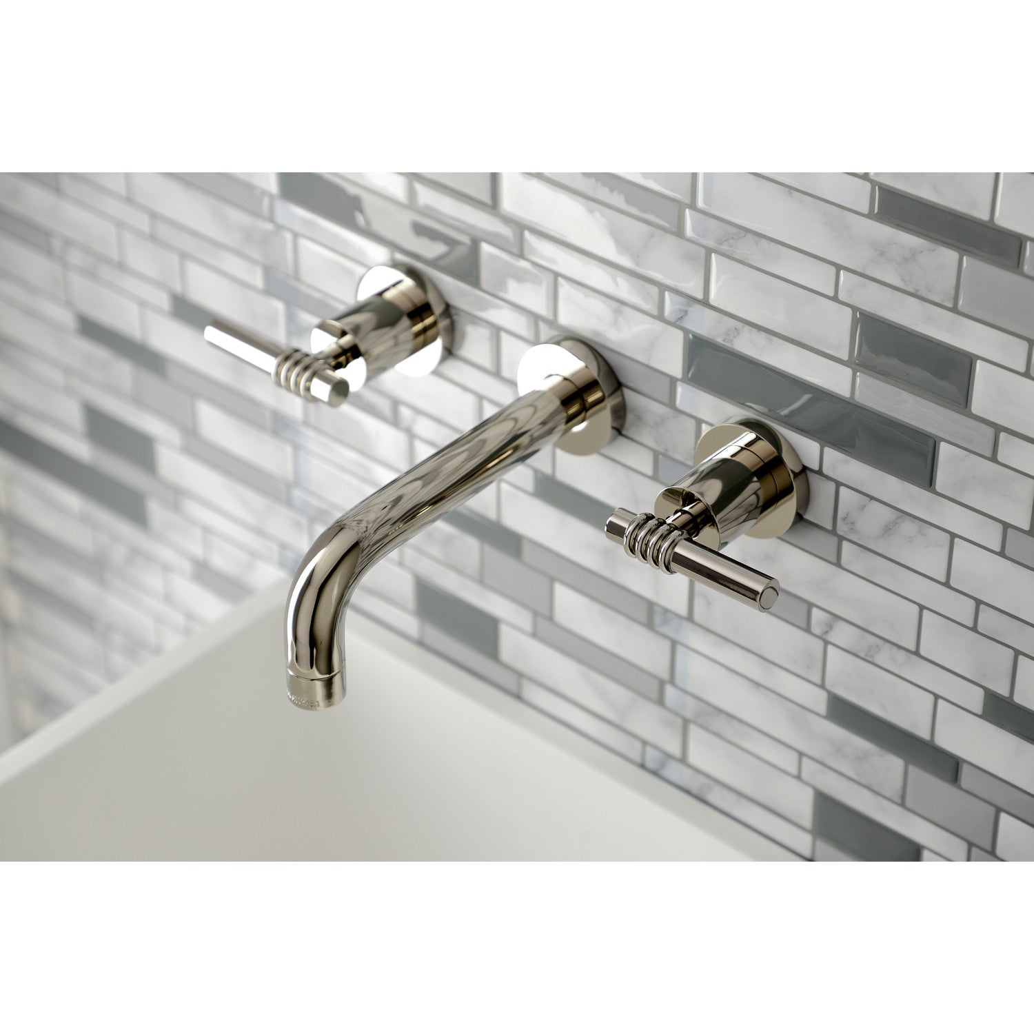 Kingston Sona KS8126ML - Milano Double-Handle 3-Hole Wall Mount Bathroom Faucet, Polished Nickel — thumbnail 2